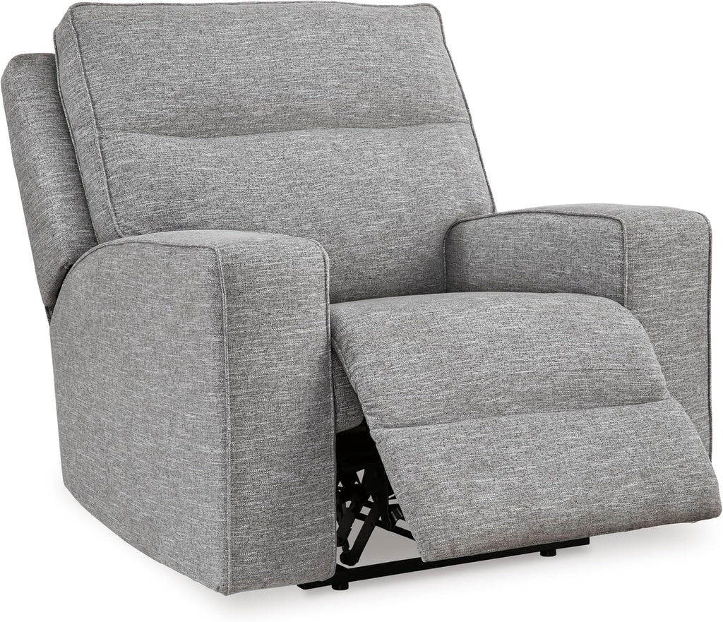 Signature Design by Ashley Biscoe Contemporary Power Recliner with Adjustable Headrest, USB Charging, Cleanable Performance Fabric, 21' Seat Height, Gray