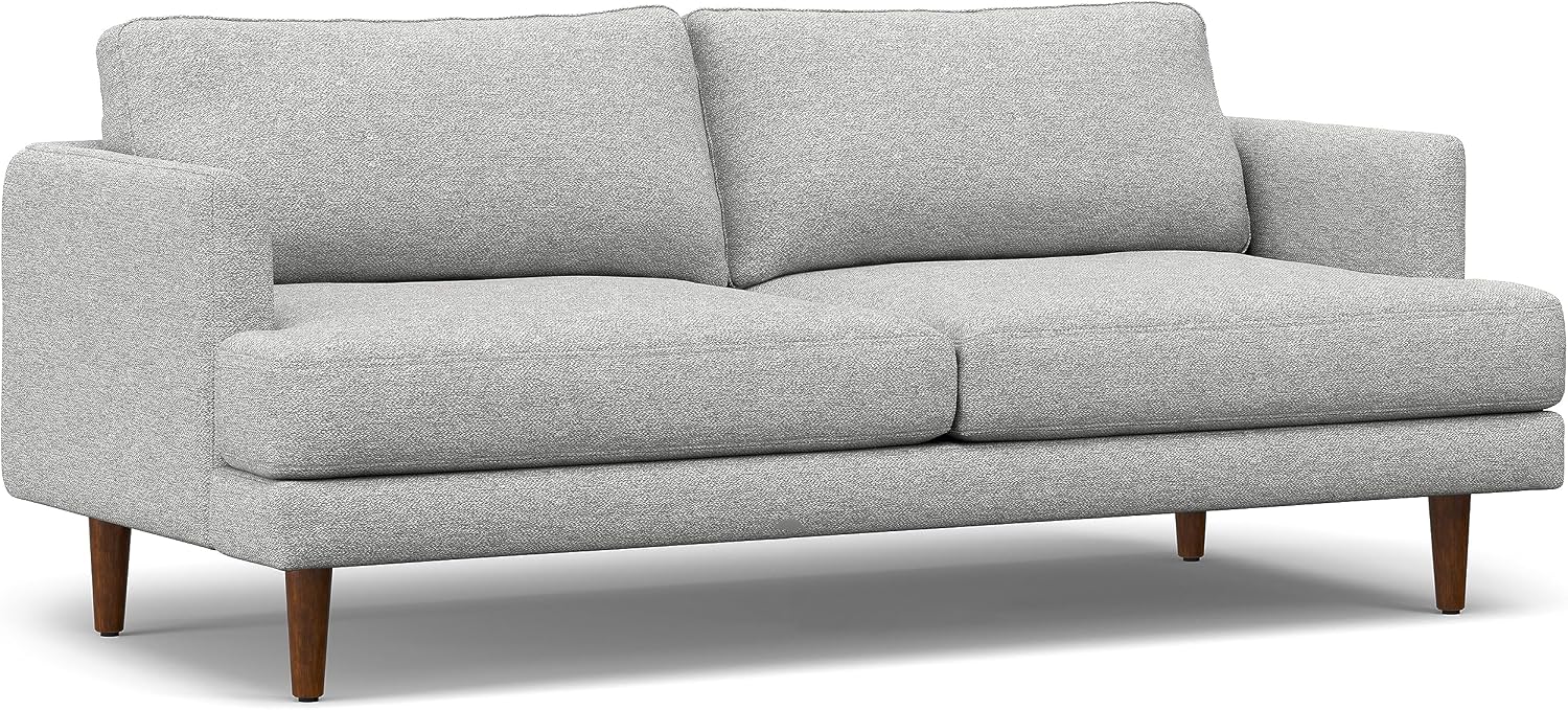SIMPLIHOME Livingston 76' Wide x 33' High Sofa in Mist Grey Woven-Blend Fabric, Handcrafted Loveseat Couch for Living Room or Family Room, Mid-Century Modern Style, Solid Wood Frame
