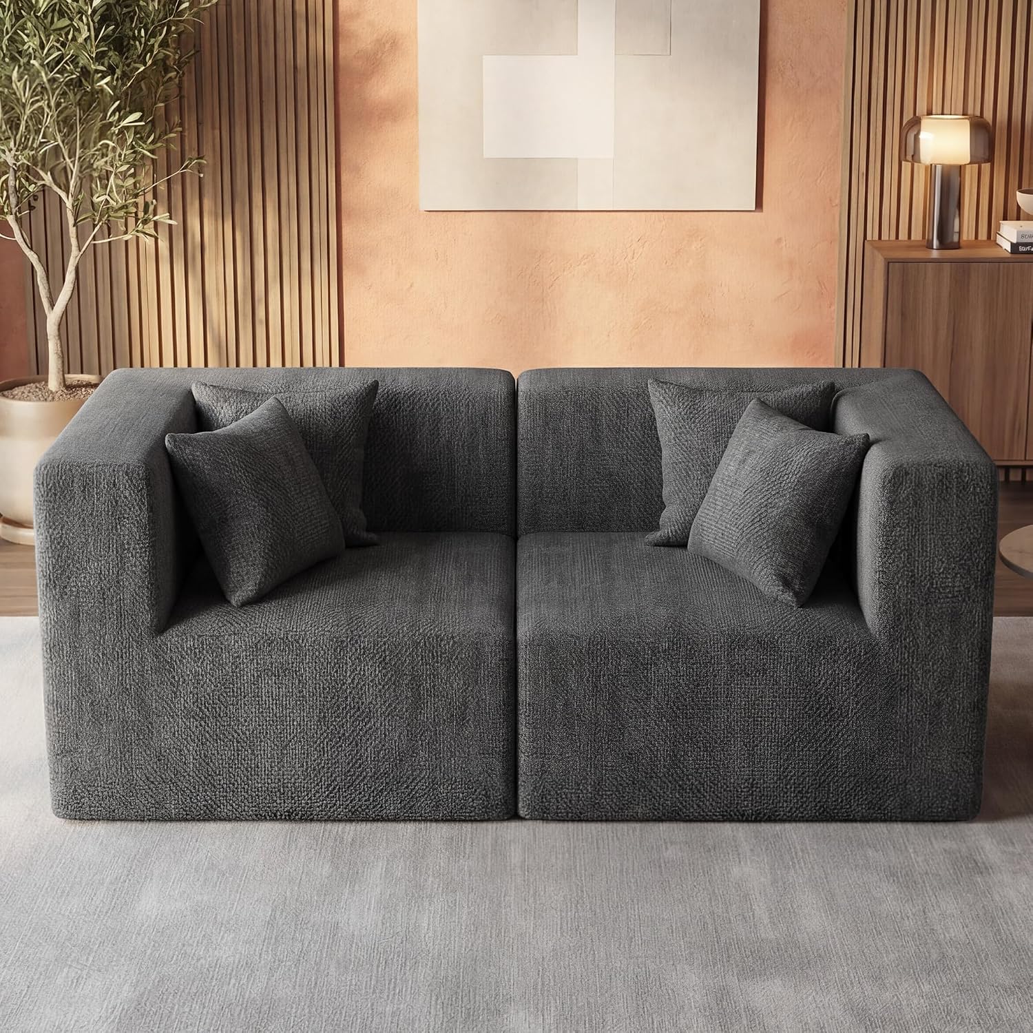 MONVANE 75' Loveseat Sofa, Comfy Chenille Cloud Couch with 4 Pillows, Modern Deep Seat Boneless Couch, 2 Seater Sofa for Living Room, Bedroom and Apartment, No Assembly Required, Grey