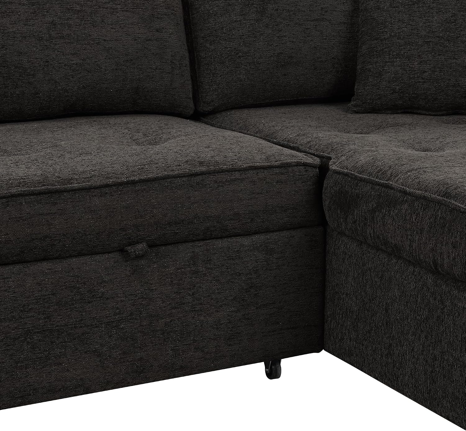 104.5 inch Reversible Sleeper Sectional Sofa with Pull Out Bed , Convertible L Shaped Sectional Couch with Storage Chaise and 2 Stools , Tufted Upholstered Pullout Sofa Bed for Living Room Apartment