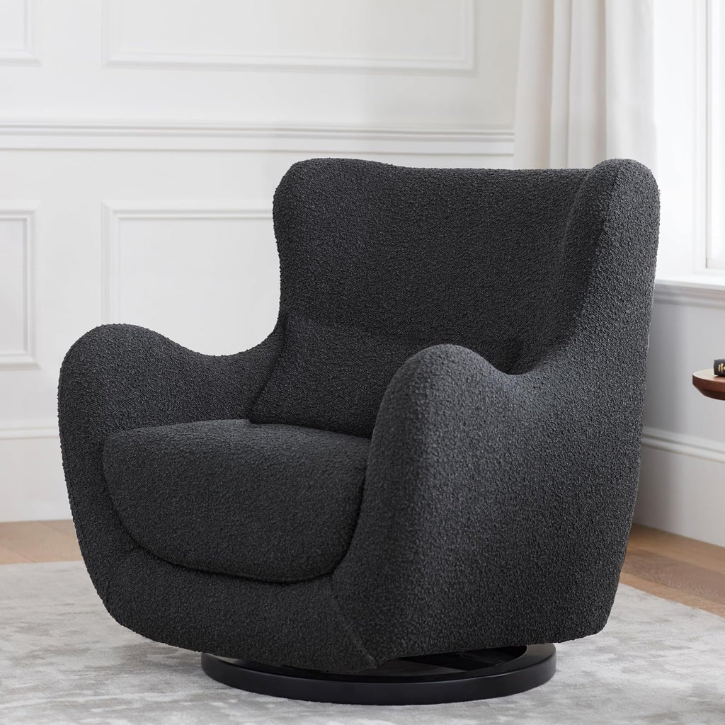 Nursery Works Solstice Swivel Glider in Black Boucle with Black Wood Base, Greenguard Gold Certified and CertiPUR-US® Certified