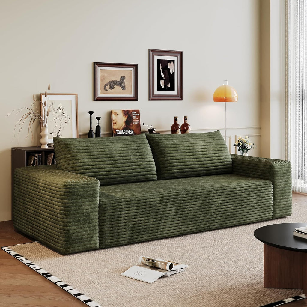 3 Seater Couch for Living Room, 71.3 INCH Fluffy Corduroy Boneless Couch Cloud Loveseat with Wide Armrest, Upholstered Floor Sofa in A Box, No Assembly Required
