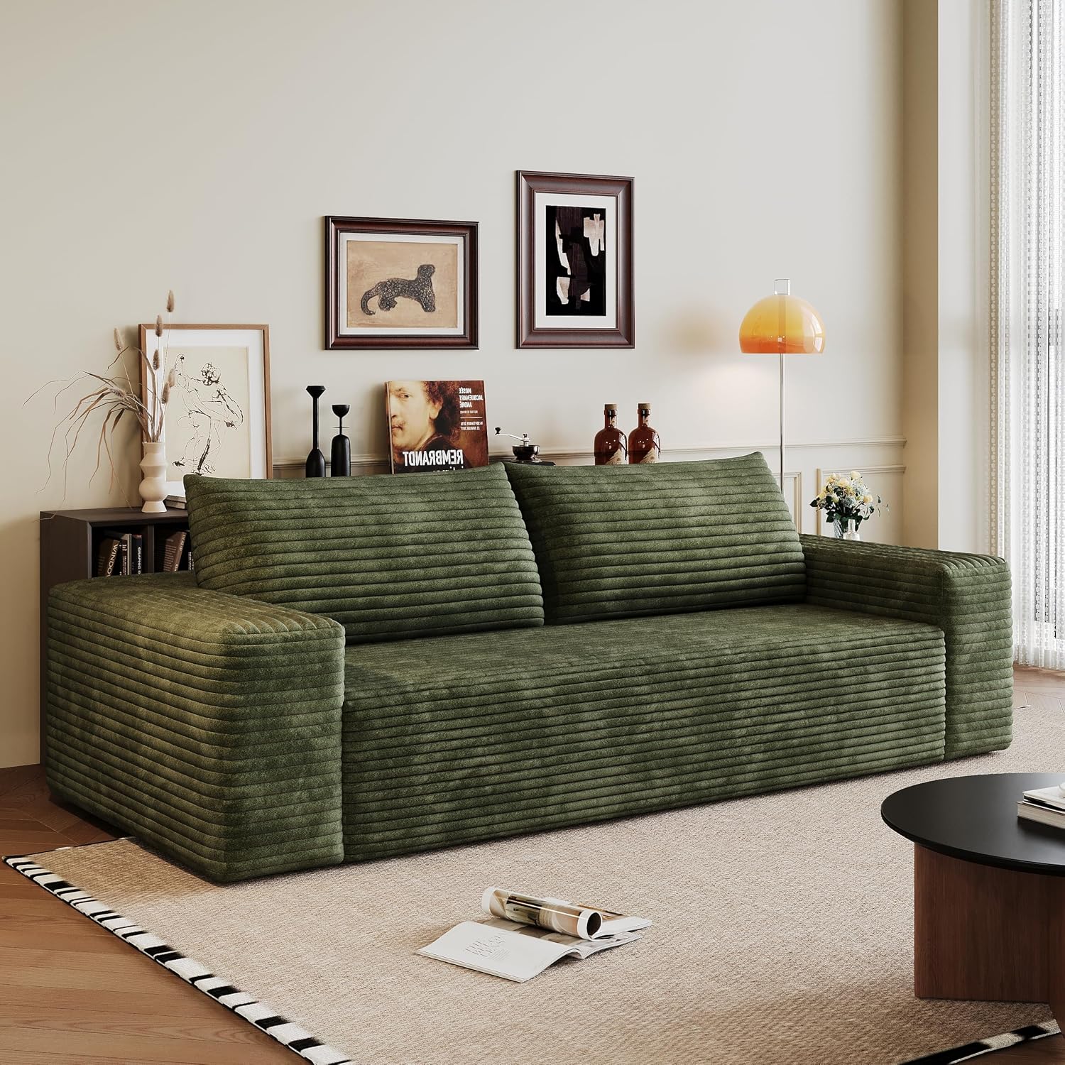 3 Seater Couch for Living Room, 71.3 INCH Fluffy Corduroy Boneless Couch Cloud Loveseat with Wide Armrest, Upholstered Floor Sofa in A Box, No Assembly Required