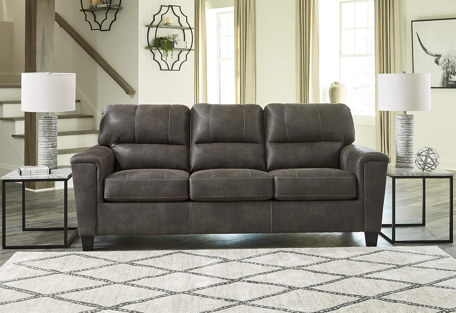 Signature Design by Ashley Navi Faux Leather Modern Sofa, Gray