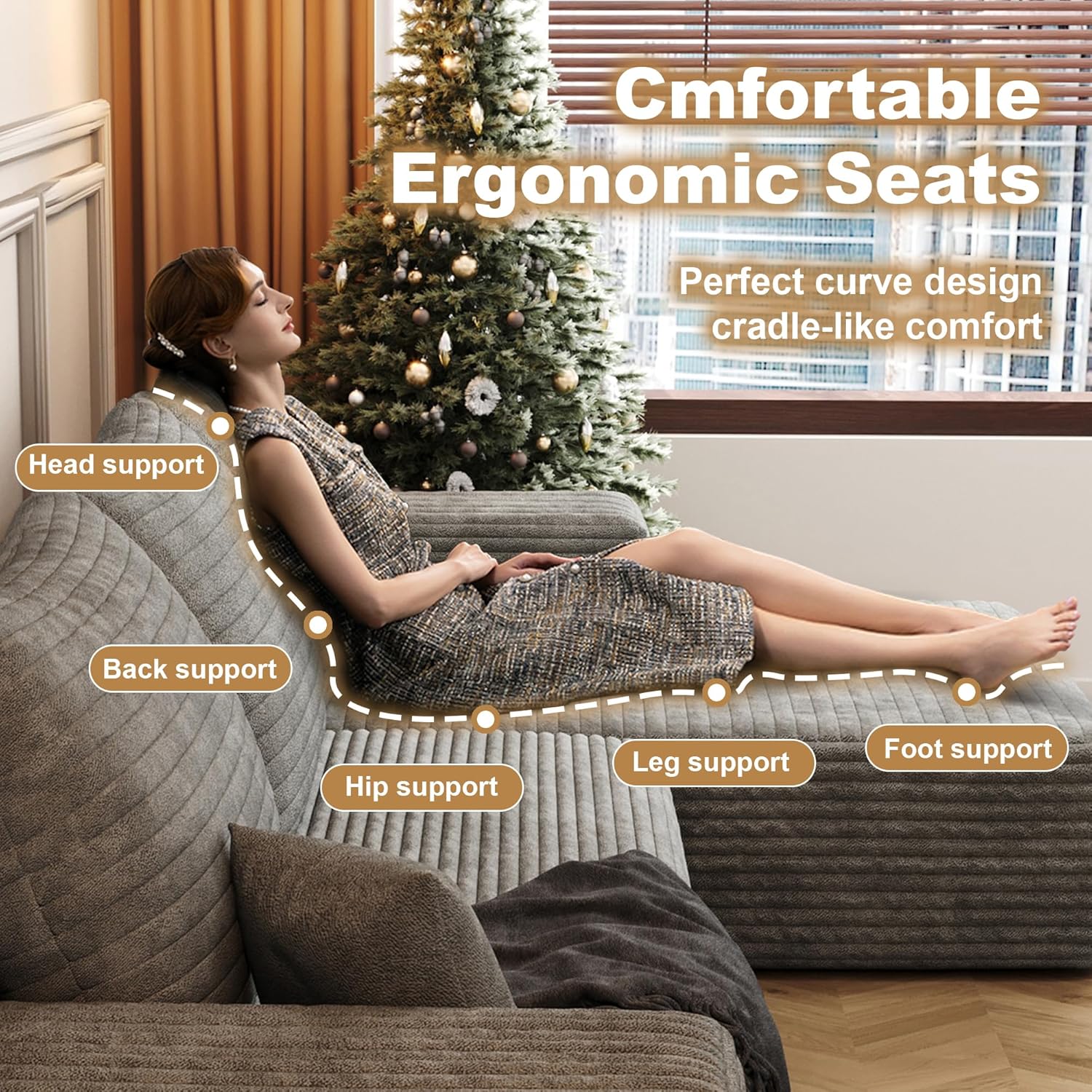 AUGOP 108' Sectional Couches for Living Room Modern Modular Sofa with L-Shape Couchs Upholstered Boneless Couch Deep Seat Sectional Couch with Chaise (Camel, Right Facing Chaise+2Seaters)