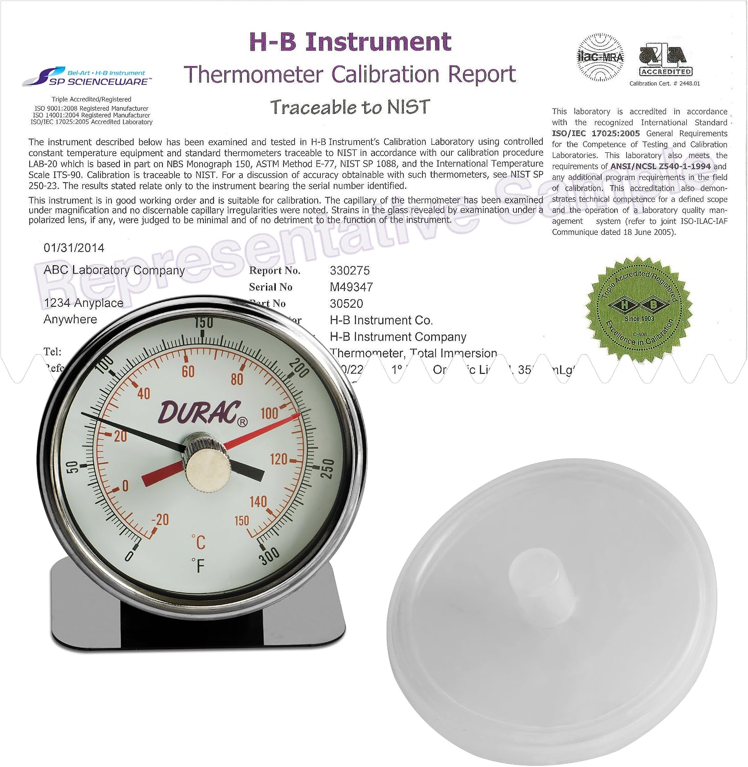 SP Bel-Art H-B DURAC Digital Thermometer, Maximum Registering/Autoclave, Bi-Metal Temperature Thermometer, Individual Calibration for Accurate Measurement