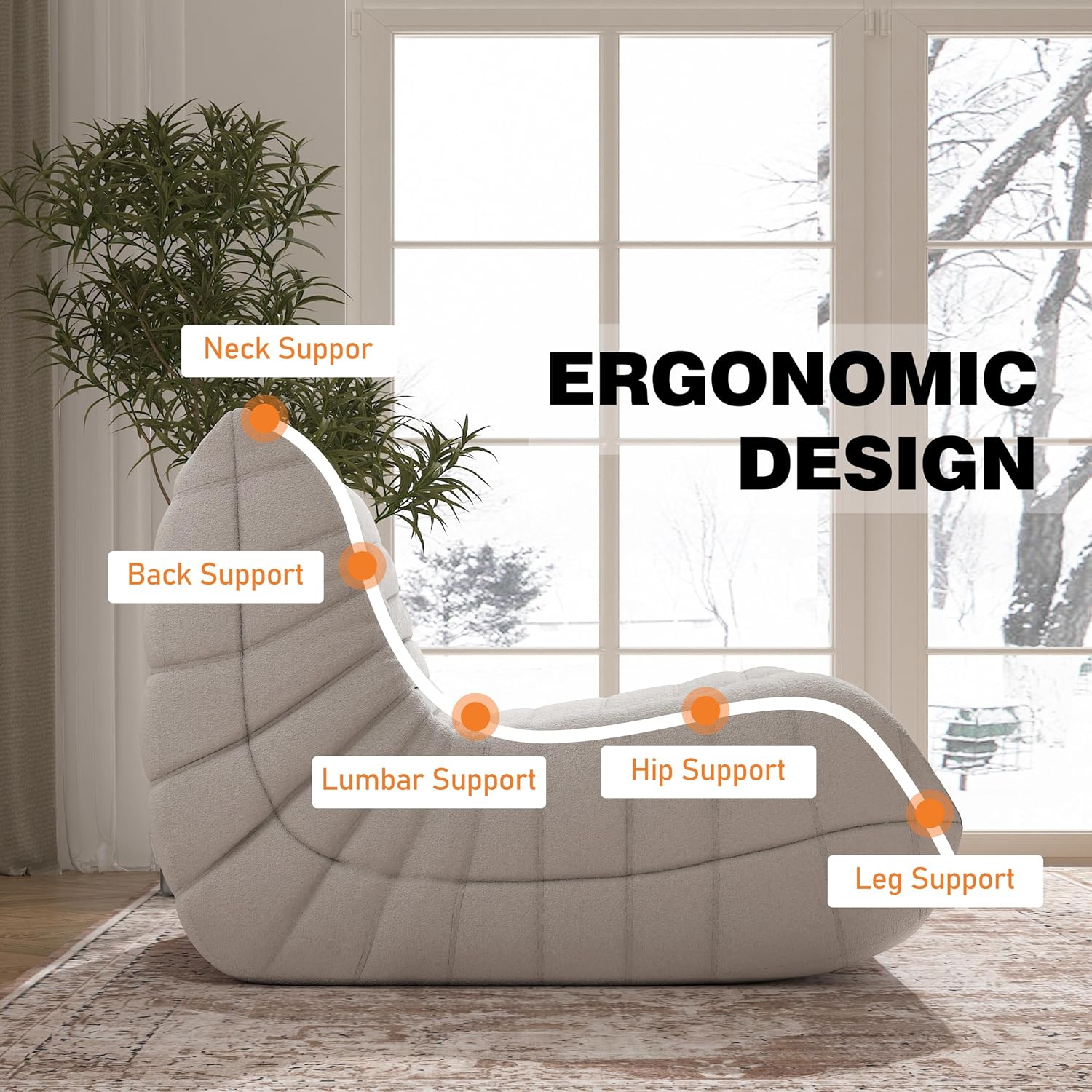 YVDNHP Bean Bag Chair for Adults, Oversized Fireside Chair Comfy Lazy Floor Sofa, Single Seat Sofa Couch Memory Foam Bean Bag Chair for Living Room, Bedroom Apartment Office (Beige)