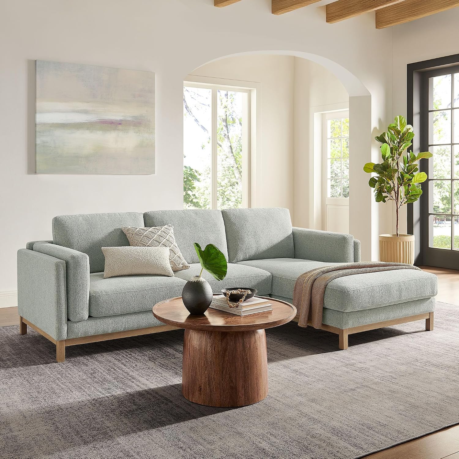 Modway Roscoe Right-Facing Sectional Sofa with Chaise in Mist - 2-Piece Mélange Chenille Fabric Deep Seat Couch, L Shaped Modular for Living Room or Lounge