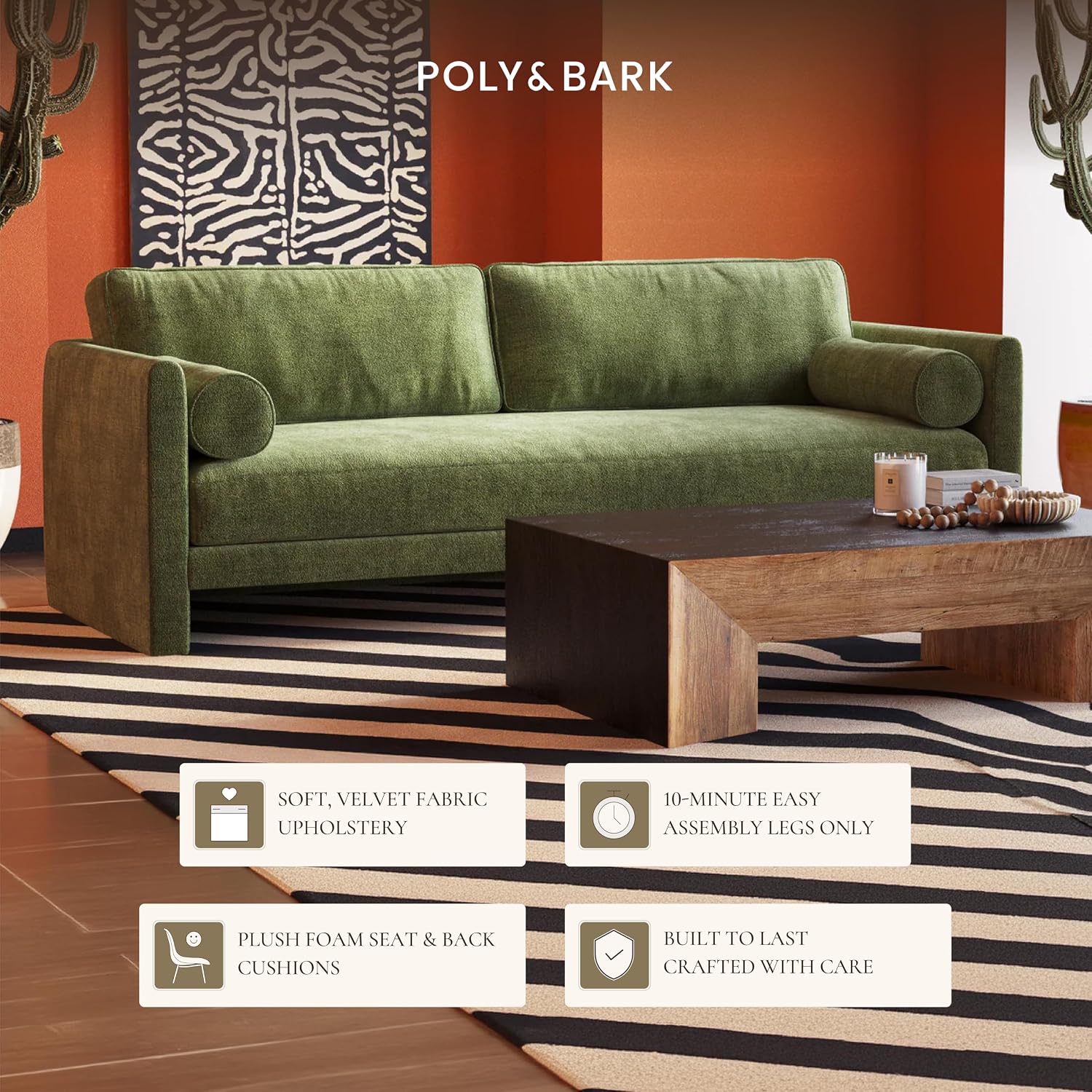Poly & BARK Fano 99' Sofa with Wide Seating Profile, Clean Tailored Upholstery, and Modern Linear Design for Open Living Rooms