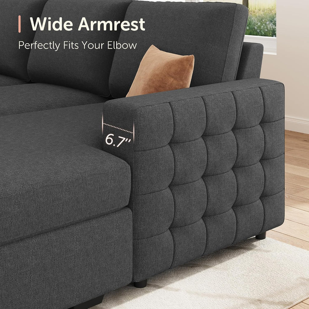 HONBAY Sectional Sleeper Sofa with Pull-Out Bed Storage Chaise, 6 Seater Couch for Living Room, Middle Grey