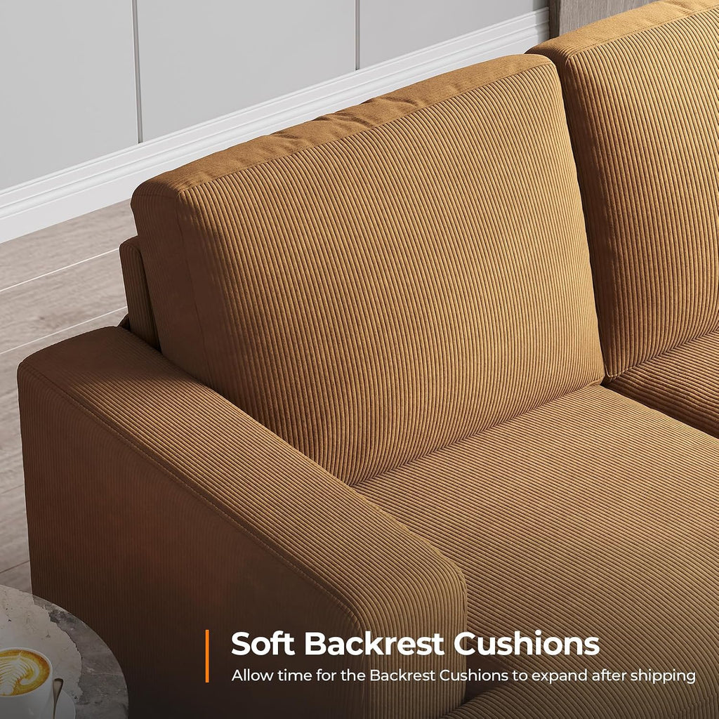 COPIAE 89 Inch Sofa with Extra Deep Seats Oversize, 3 Seater Sofa for Living Room, Modern Couch and Sofa, Comfy Armrests and Seats and Backrests, Easy Installation, Corduroy Fabric Ginger Yellow