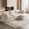 GRUSIGN 104' Modern Modular Sectional Sofa for Living Room, 4-Seat Deep Seat Couch with Movable Ottoman, L-Shaped Corduroy Sofa in Beige for Living Room, Cloud Couch Sectional Set for Bedroom