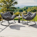 Wicker Papasan Chair Set of 2, Indoor OutdoorOversized Egg Chair Rocker, Comfy Patio Recliner with Modern Egg Style, Grey