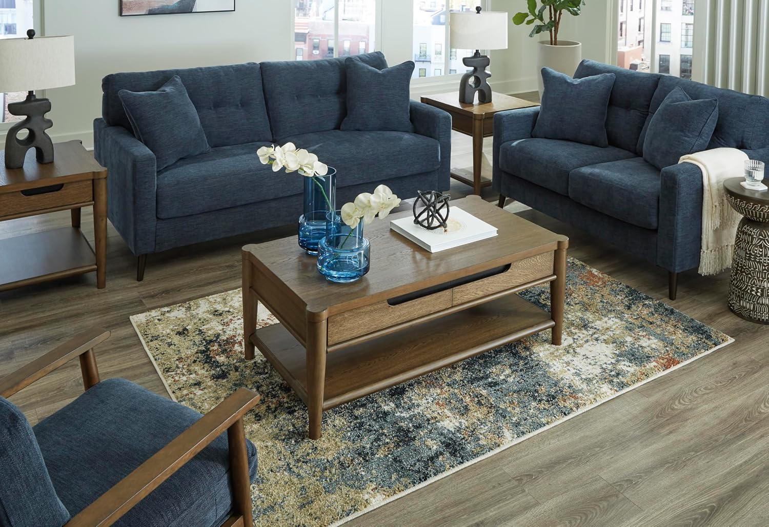 Signature Design by Ashley Bixler Classic Tufted Sofa with Removable Cushions, Blue