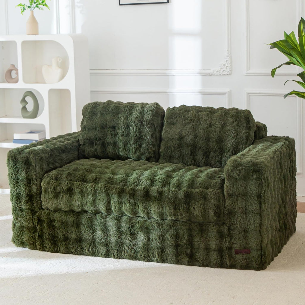 MAXYOYO Loveseat Sofa for Living Room, Small Sofa Couch Tufted Boneless Couch, Comfy Bean Bag Chair for Small Space Bedroom Apartment, No Assembly Needed, Green