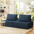 PurrJoys Modular Sectional Loveseat, 2-Piece Deep Seat Corduroy Lounge Sofa with Movable Cushions, Small Loveseat Couch for Living Room, Bedroom, Apartment, Blue