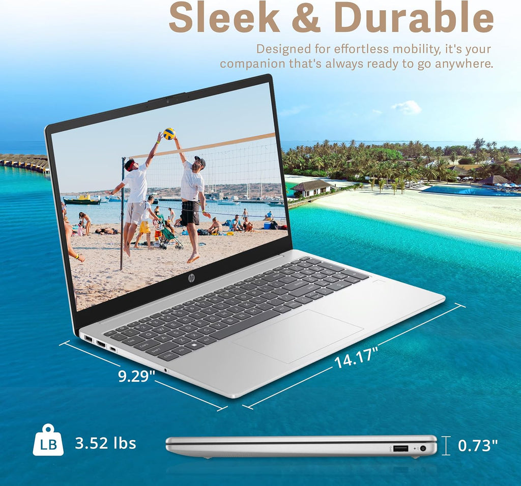 HP 15.6' FHD Business Laptop, AMD Ryzen 5 7520U Processor, 16GB RAM, 512GB PCIe SSD, AMD Radeon Graphics, Bluetooth, HD Webcam, Wi-Fi, Windows 11 Pro, Silver, 32GB Hotface USB Card