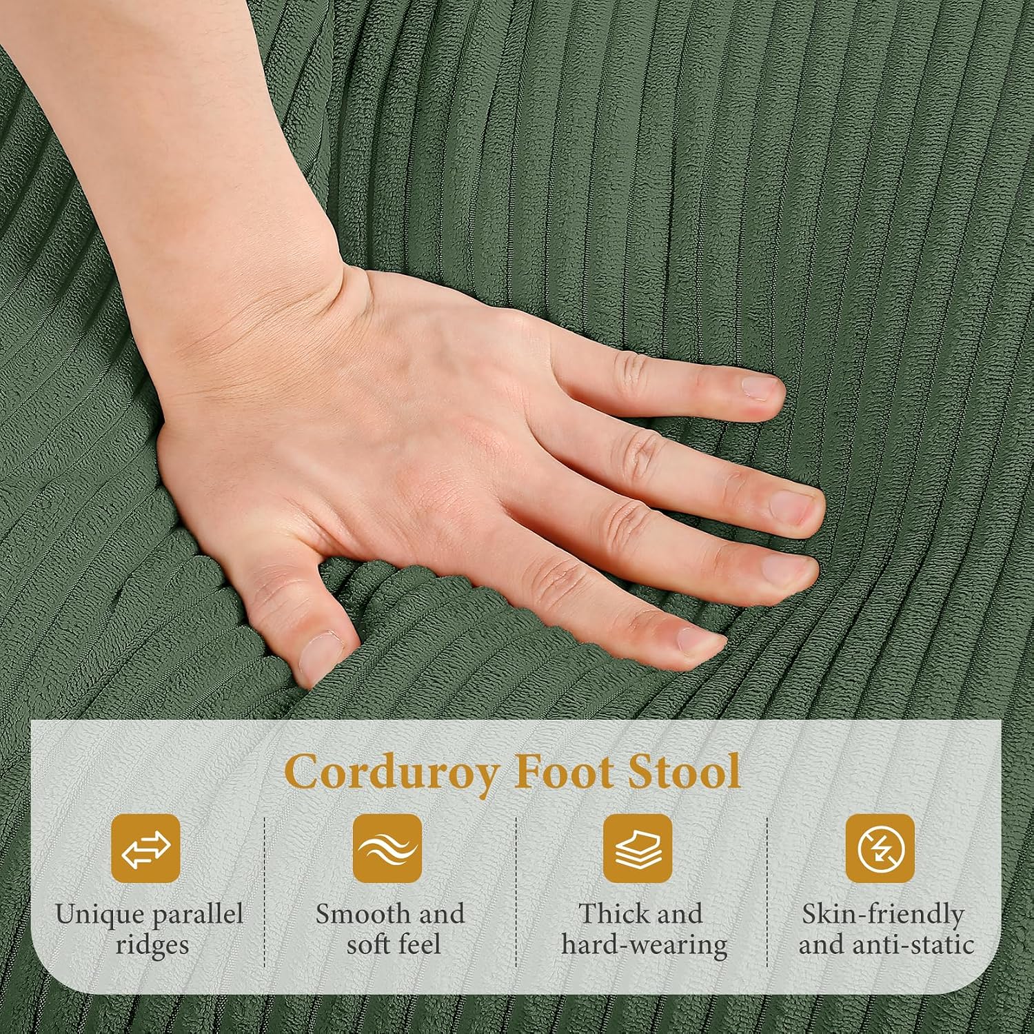 Vesgantti Large Ottoman for Modular Sofa, 29.5' Corduroy Pouf Ottoman with Spring Cushion, Rectangle Foot Rest for Couch, Entrance Footstool with Wood Legs, Footstool for Living Room, Bedroom, Green