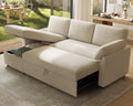 AMERLIFE Sofa Bed, 2-in-1 Sleeper Sofa with Storage Chaise, Pull Out Sofa Couch for Apartment Living Room, Linen Beige