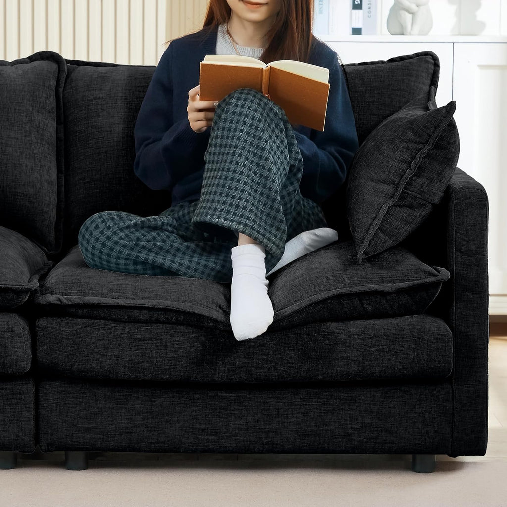 Harper & Bright Designs 105' W Modular L-Shaped Sectional Sofa with Removable Ottoman, 3-Seater Configurable Layout, Black