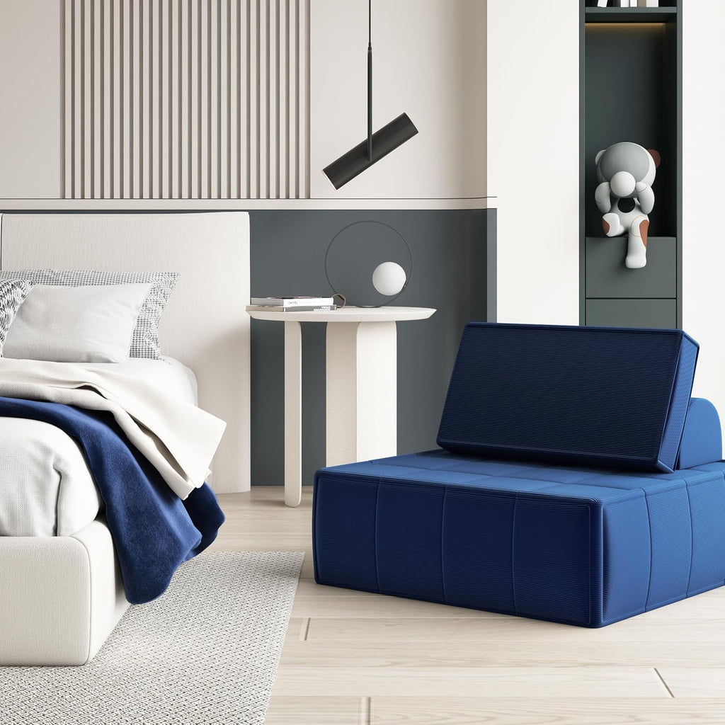 PurrJoys Modular Sectional Loveseat, 2-Piece Deep Seat Corduroy Lounge Sofa with Movable Cushions, Small Loveseat Couch for Living Room, Bedroom, Apartment, Blue