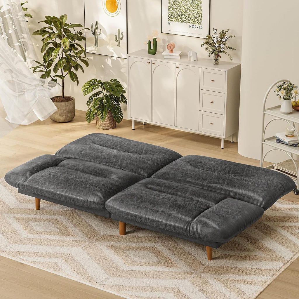 Homall Futon Sofa Bed, Modern Loveseat Futon Couch with Adjustable Backrest and Armrests, Sleeper Sofa Bed with Wood Frame for Living Room, Office, Apartment (Leathaire, Coal Black)