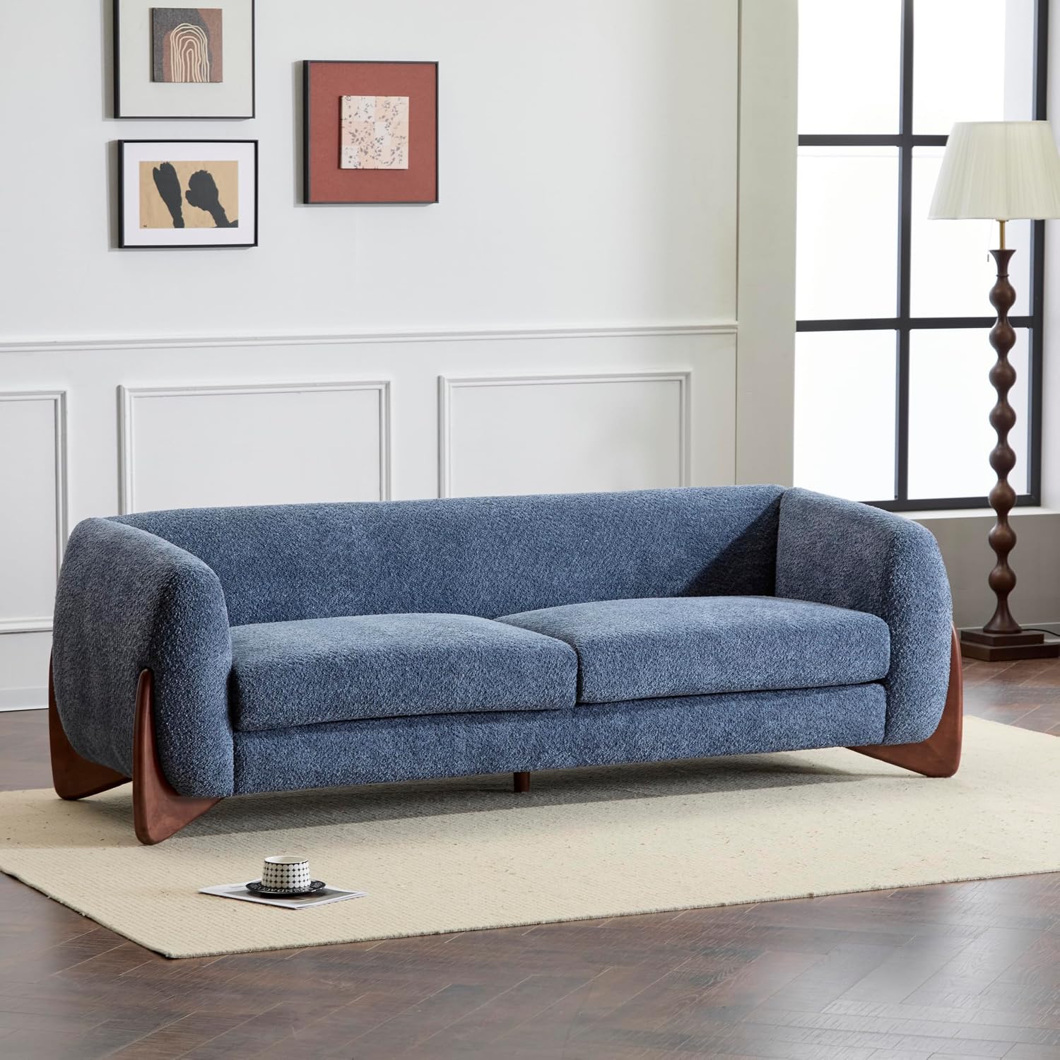 Christopher Knight Home Almab 82 Inches Sofa Couch, Cozy Boucle Upholstered 3-Seater Sofa, Wood Frame Couch, Comfy Couches for Living Room and Office, Modern Sofa, Lounge Seating, Navy Blue