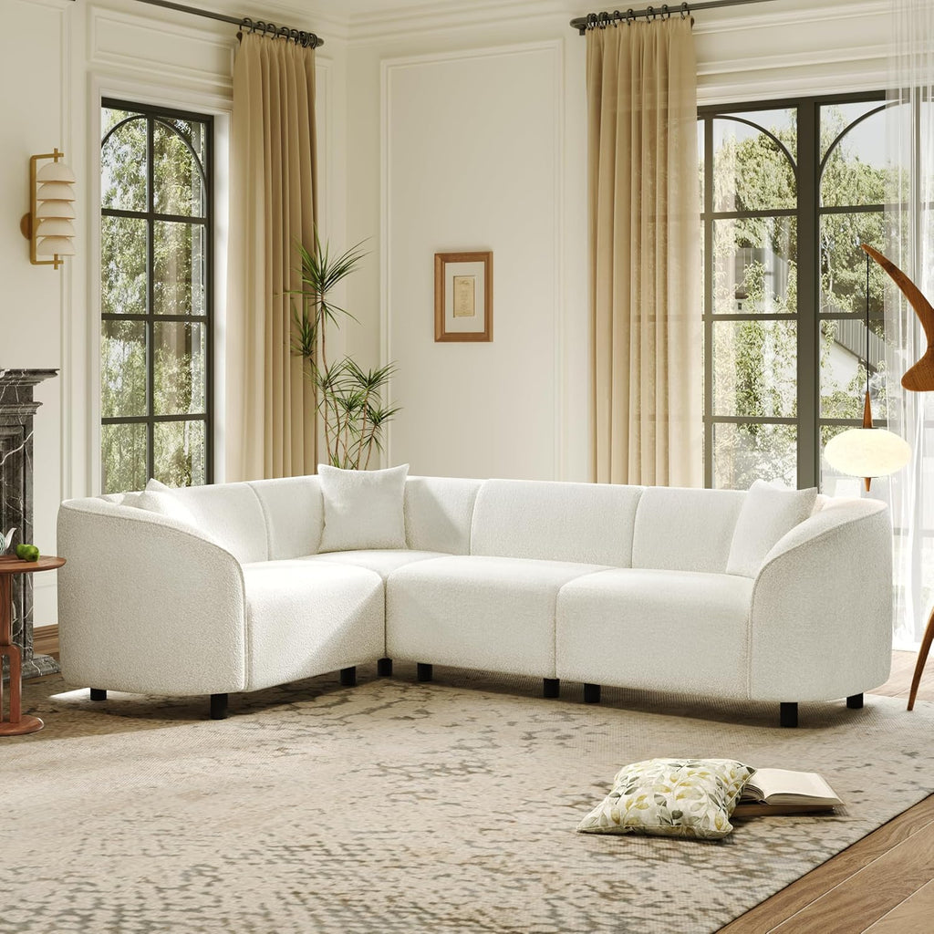 Merax 104' L-Shaped Curved Sofa, Comfy Upholstered Sectional Couch with Extra Deep Seats, Boucle Sofa for Living Room Apartment Office, Beige