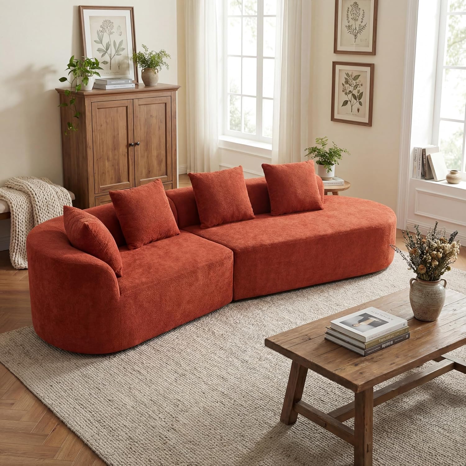 Christopher Knight Home Randa Upholstered Modern Sofa Couch, Boneless Cloud Sofa, Fully Assembled Long Sofa Chaise Lounge, Large Upholstered Couch, Orange