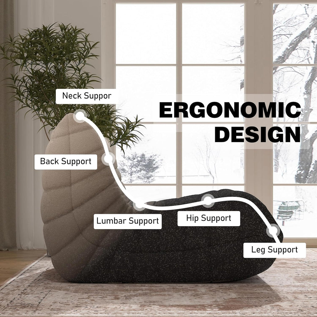 Fireside Bean Bag Sofa - Large Bean Bag Chair for Adults & Teens, High Density Comfortable Foam, Memory Foam, Black & White