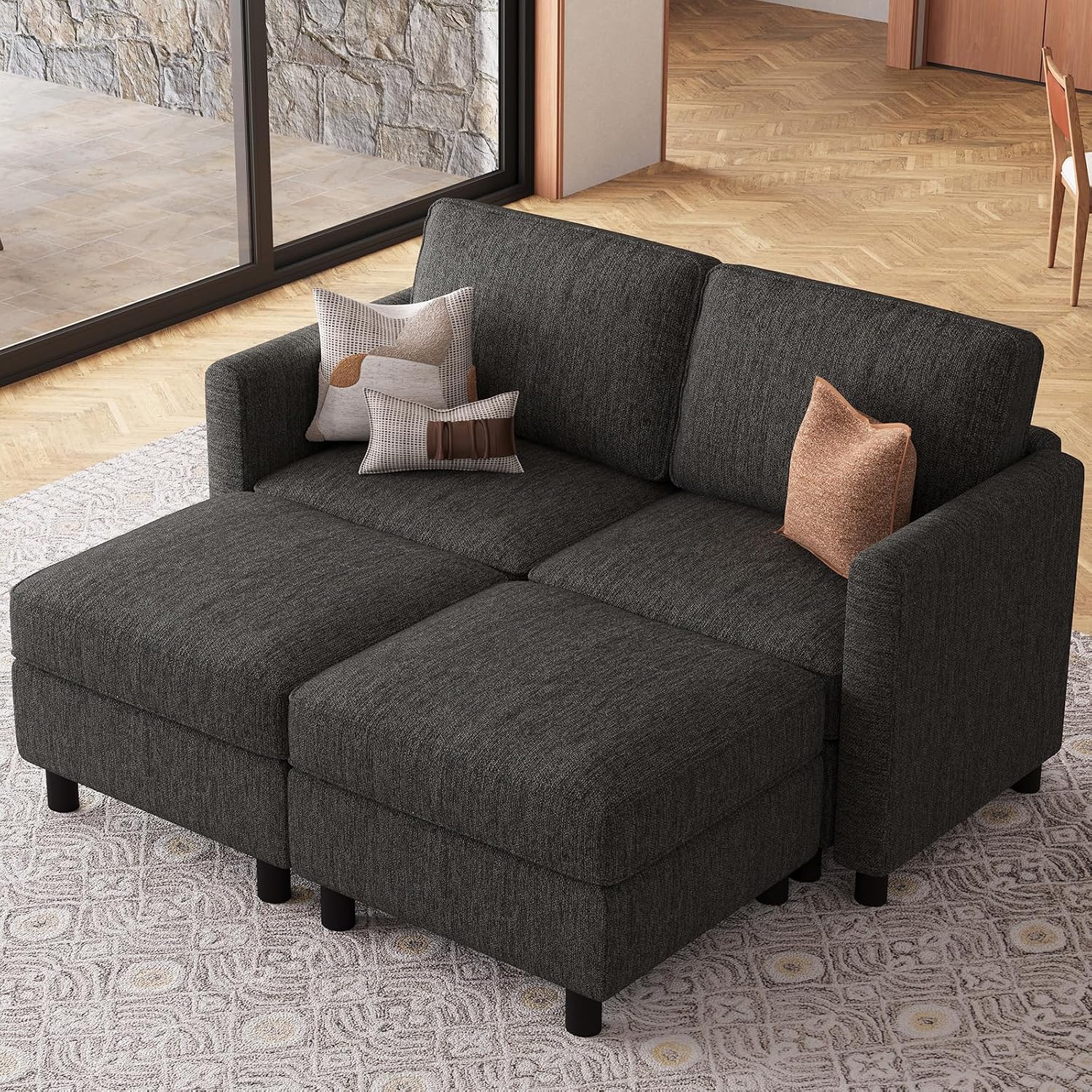 Belffin 58.3' Modular Sectional Sofa 4 Seats Sleeper Sofa Washable Sectional Couches for Living Room Comfy Couches with Storage Seat Couch Sofas with Chaise,Dark Grey