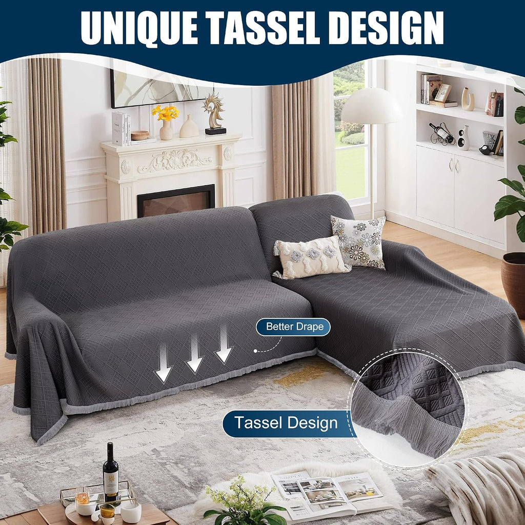 Waterproof L Shaped Sectional Couch Covers Blanket 2 Piece Sectional Sofa Cover Washable L Shape Sofa Slipcover Jacquard Quilted Furniture Protector for Dogs Pets Cats (XX-Large, Dark Grey)
