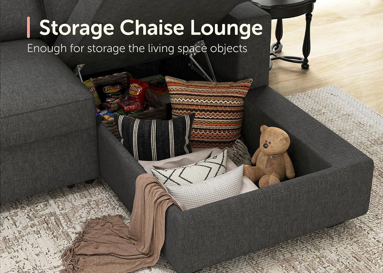 HONBAY Sectional Sleeper Sofa with Pull Out Bed U-Shape Sectional Couch Sleeper Bed with Storage Chaise 6 Seater Sleeper Sectional Sofa, Light Grey