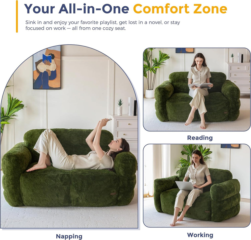 MAXYOYO Giant Bean Bag Chair for Adults, Loveseat Floor Sofa for Living Room, Ultra Soft Sofa Fluffy Reading Chair for Living Room, Green