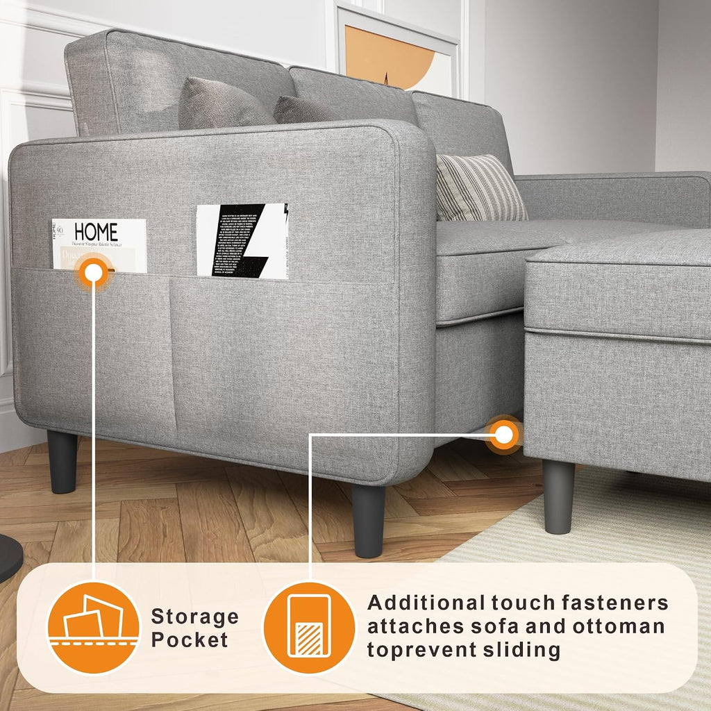78' Sectional Sofa Couches for Living Room, Convertible L Shaped Couch with Storage Ottoman, Deep Seat Pet-Friendly Linen Fabric Sofa Set for Small Space, Apartment, Dorm