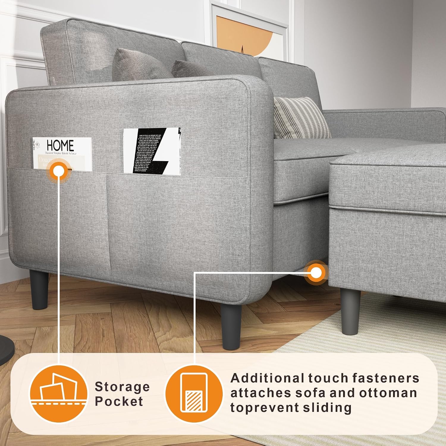 78' Sectional Sofa Couches for Living Room, Convertible L Shaped Couch with Storage Ottoman, Deep Seat Pet-Friendly Linen Fabric Sofa Set for Small Space, Apartment, Dorm