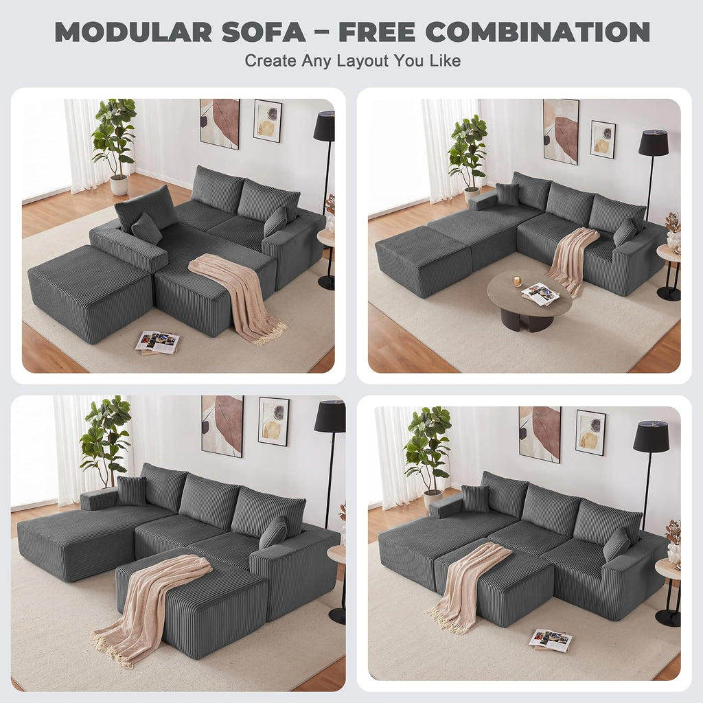 Weture 108' Modular Sectional Sofa, Cloud Sectional Couch with Deep Seat, Upholstered Boneless Couches for Living Room Bedroom, Modern Modular U-Shape Sofa Couch with Chaise, 5Seat, Gray