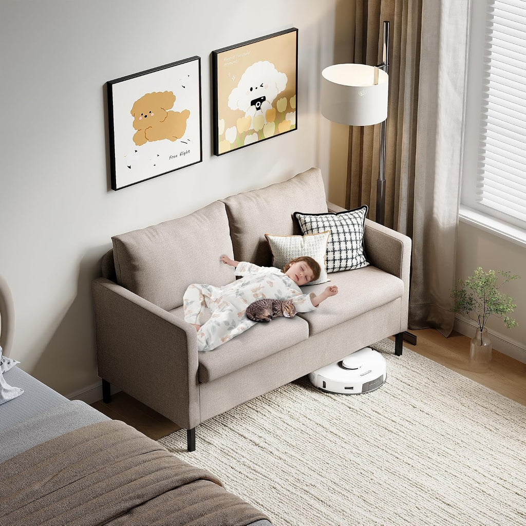 TYBOATLE Modern Small Loveseat Sofa Couch for Living Room, 51 Inch Upholstered 2-Seater Love Seats w/Iron Legs for Compact Small Space, Apartment, Bedroom, Dorm, Office (Beige)