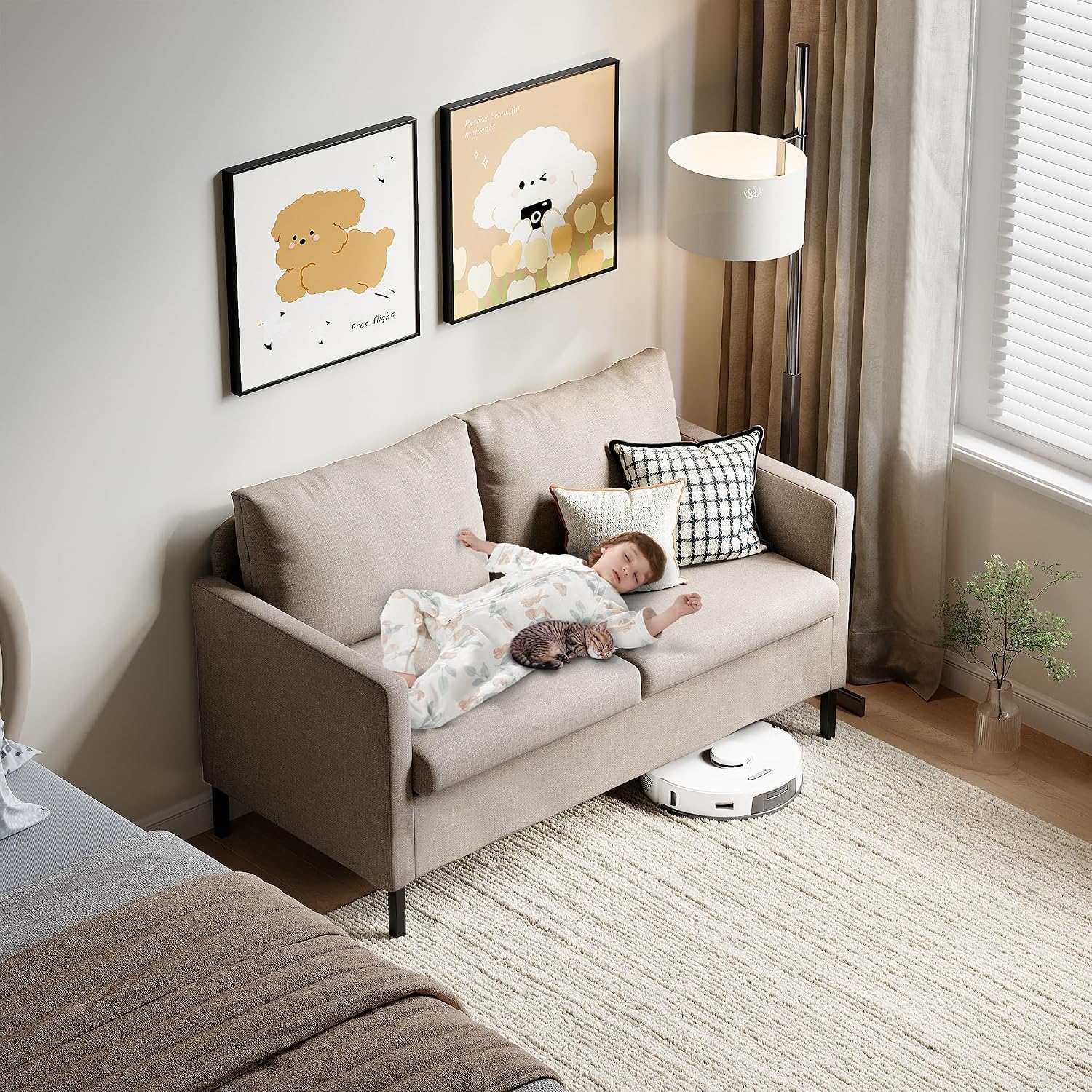 TYBOATLE Modern Small Loveseat Sofa Couch for Living Room, 51 Inch Upholstered 2-Seater Love Seats w/Iron Legs for Compact Small Space, Apartment, Bedroom, Dorm, Office (Beige)