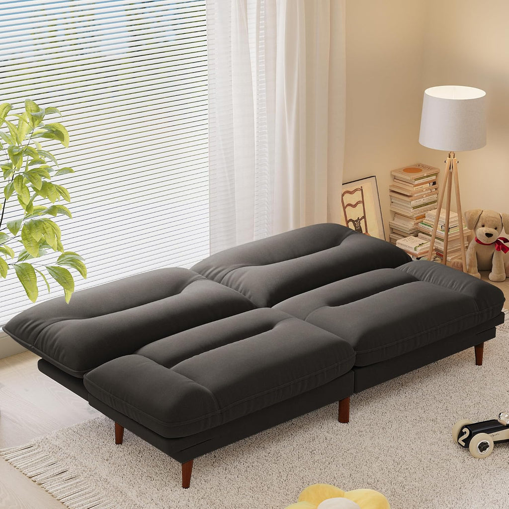 Homall Futon Sofa Bed, Modern Loveseat Futon Couch with Adjustable Backrest and Armrests, Sleeper Sofa Bed with Wood Frame for Living Room, Office, Apartment (Fabric, Black)