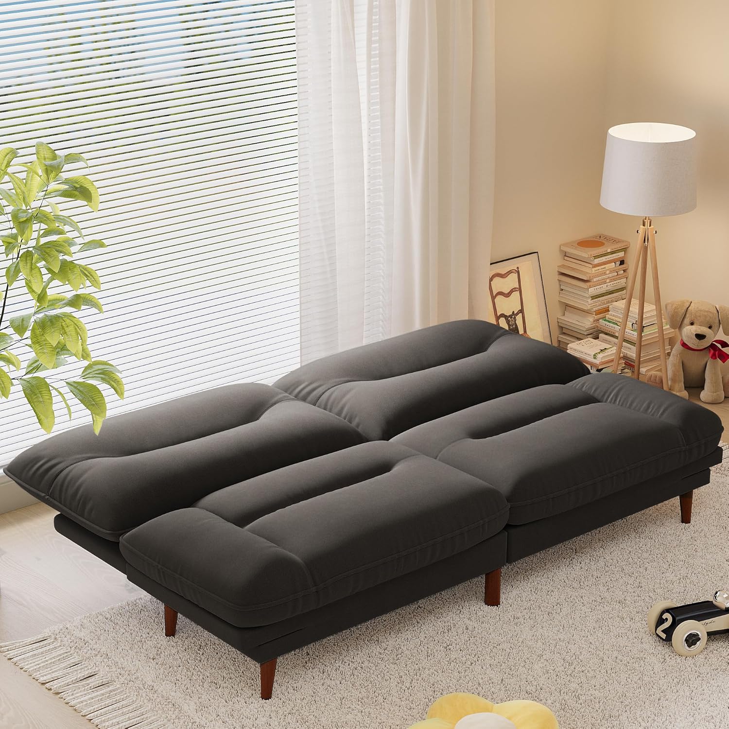 Homall Futon Sofa Bed, Modern Loveseat Futon Couch with Adjustable Backrest and Armrests, Sleeper Sofa Bed with Wood Frame for Living Room, Office, Apartment (Fabric, Black)
