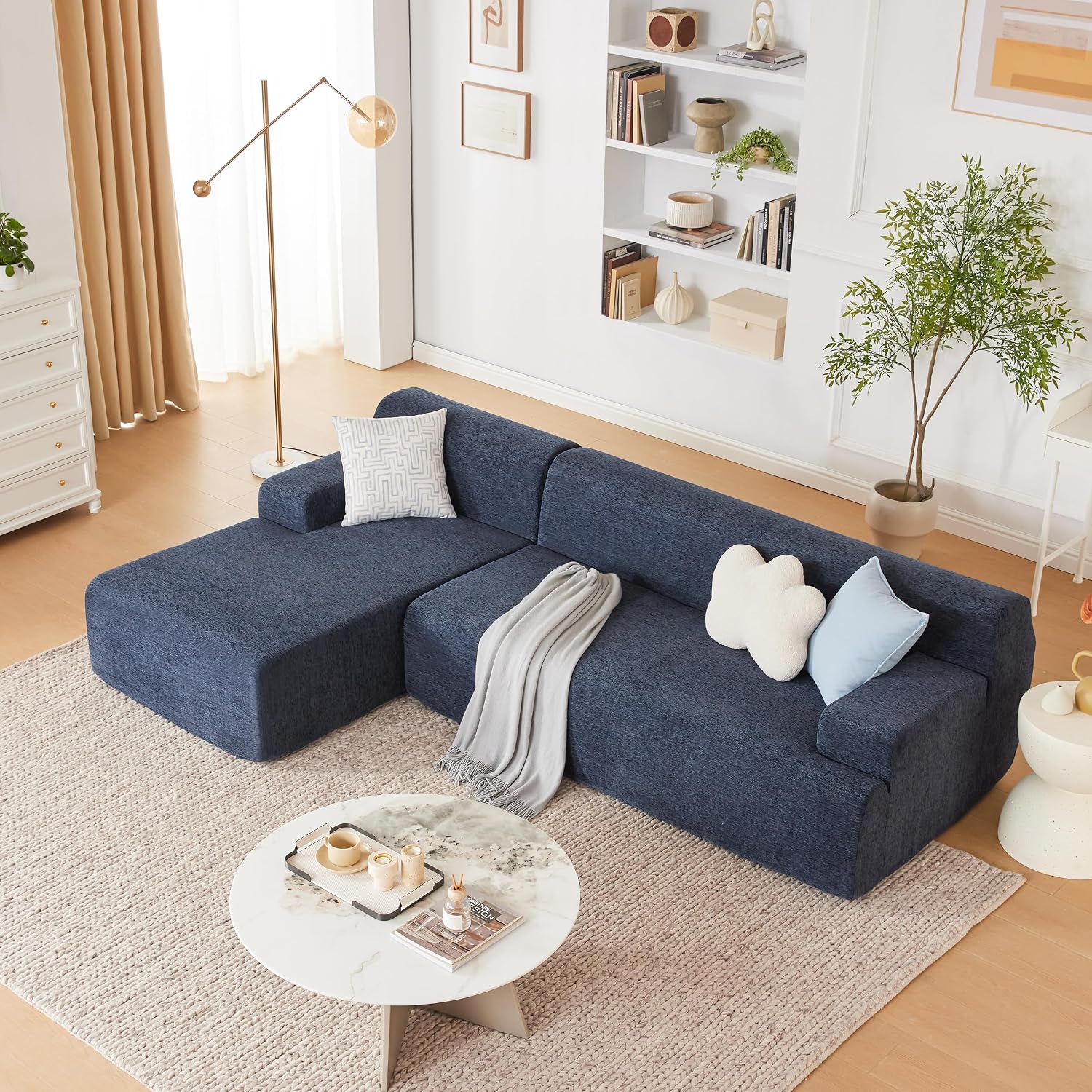 Huatean Home 107' Chenille Modular Sectional Sofa, L-Shape Couches for Living Room, Modern Sofa Couch for Living Room, High Density Sponges Cloud Couch Sectional, Blue