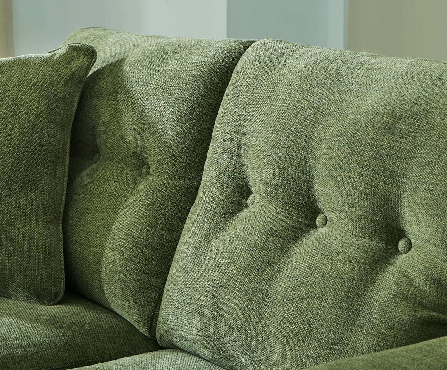 Signature Design by Ashley Bixler Sofa, Mid-Century Modern Sofa with Button-Tufted Back, Durable Foam Cushions, Platform Foundation Support, Polyester Blend Upholstery, Olive