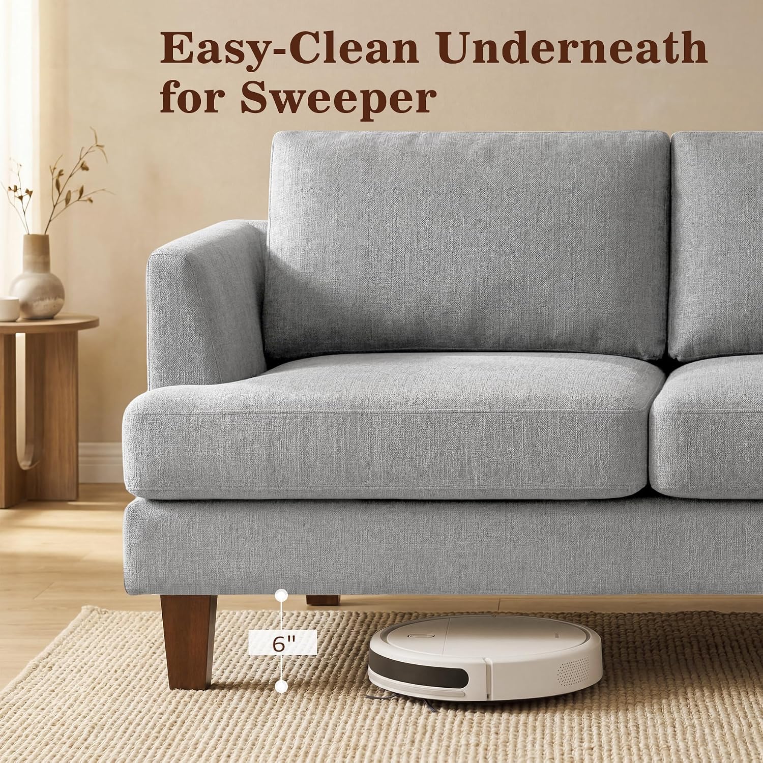 Gericco Mid Century Modern Couches for Living Room, 89' Comfy Grey Couch Sofa with 3-Seater Deep Seats, Upholstered Sofas for Living Room, Office Apartment, Bedroom, Light Grey