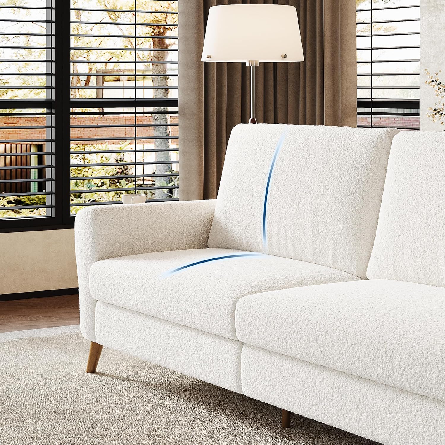 GarveeHome 84 in Sofa Couch, Large Loveseat Sofa with Wide Armrests, Deep Seats & Wood Feet, 3 Seater Modern Boucle Sofa, Comfy Couches for Living Room Bathroom Small Spaces, White