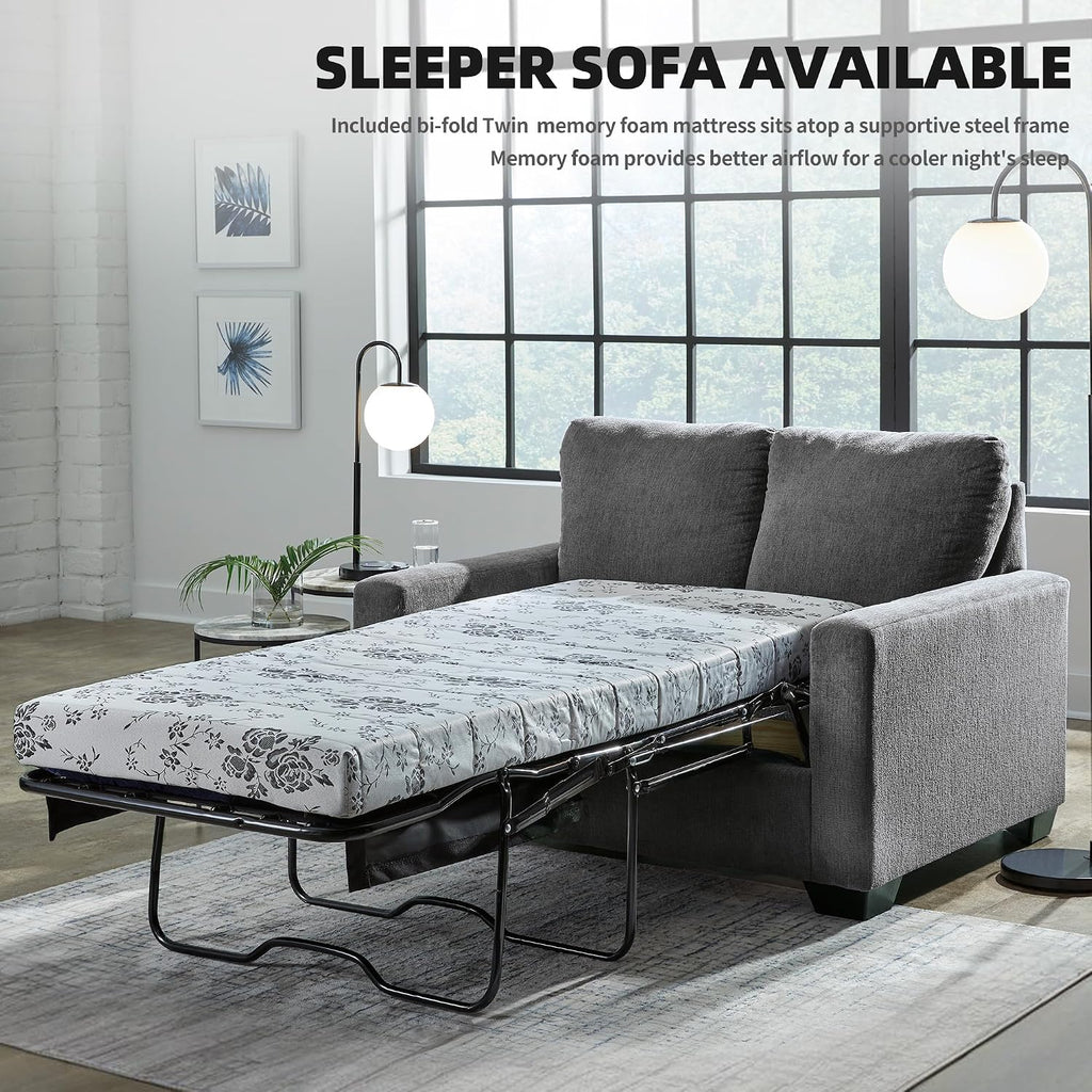 Signature Design by Ashley Rannis Casual 2-in-1 Sofa Sleeper with Folding Gel Memory Foam Mattress, Twin, Gray