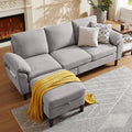 80' Convertible Sectional Sofa, Small L Shaped 3 Seat Couch with Reversible Storage Chaise, Modern Polyester Fabric Sofa Couches for Living Room, Apartment and Small Space, Light Grey