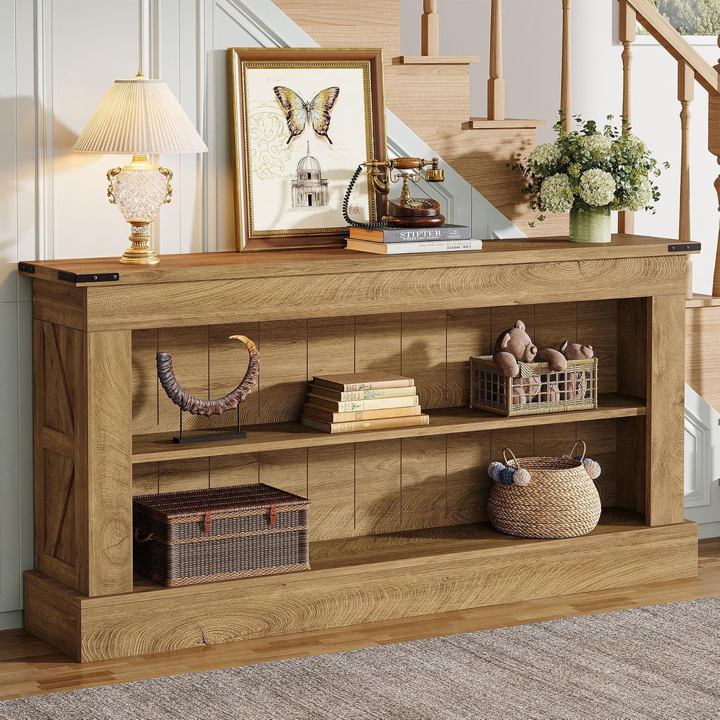 Tribesigns 63-Inch Long Console Table for Entryway, Narrow Long Entry Table with Shelves for Living Room, Farmhouse Sofa Console Behind Couch, for Foyer, Hallway, Brown
