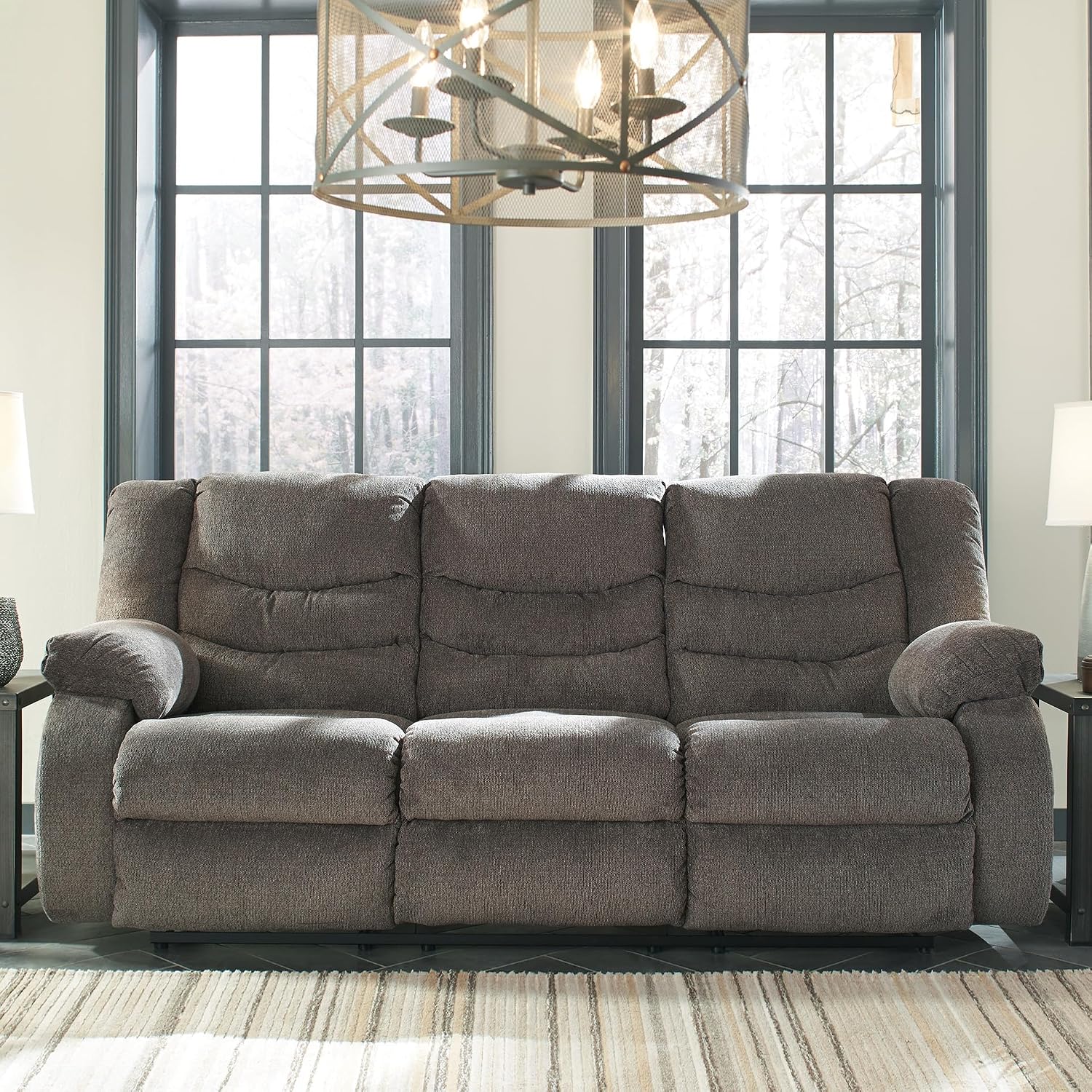 Signature Design by Ashley Tulen Modern Manual Pull Tab Reclining Sofa, Dark Gray
