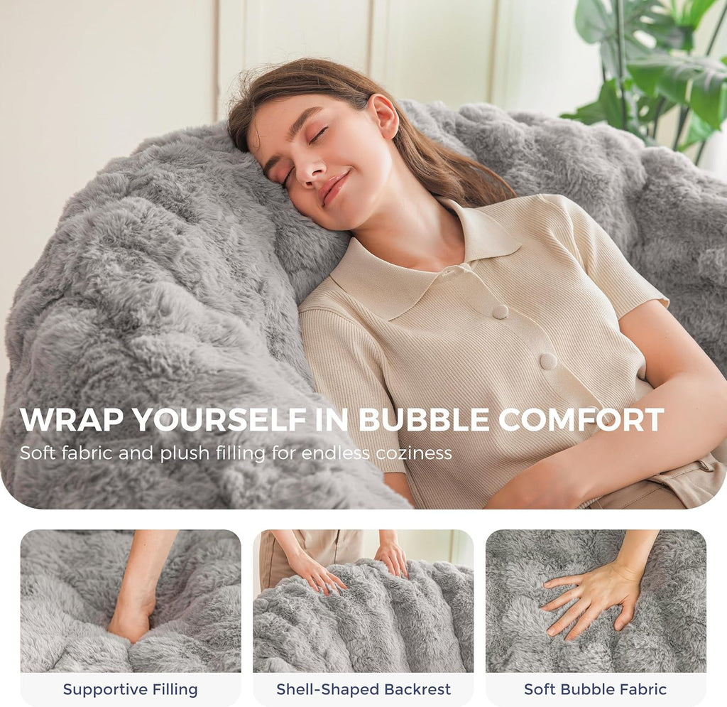 MAXYOYO Giant Bean Bag Chair for Adults, Stuffed Shell-Shaped Large Bean Bag Couch, Cozy Living Room Chair with Filler, Floor Sofa Lazy Sofa for Bedroom Living Room, Grey
